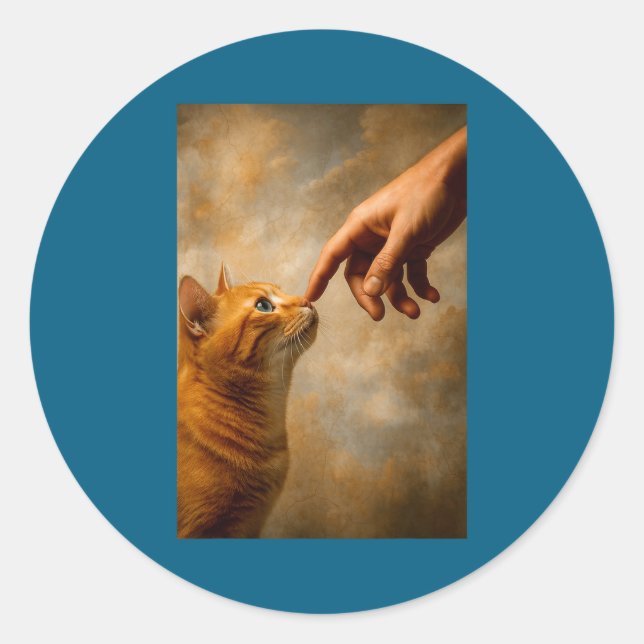 Tokyo Cat In Straw Hat With Tea Cup Skytree City V Classic Round Sticker (Front)