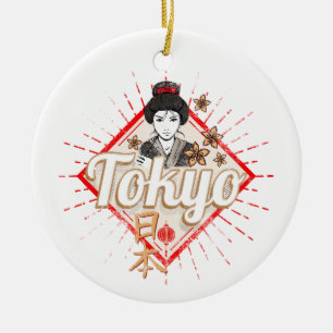 Tokyo City Japan Retro Geisha Vintage Flower Ceramic Ornament
