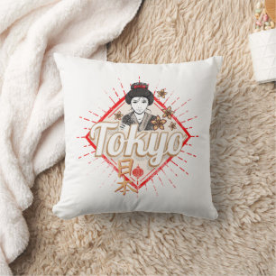 Tokyo City Japan Retro Geisha Vintage Flower Throw Pillow