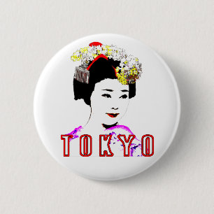 Tokyo geisha girl in traditional dress 2 inch round button