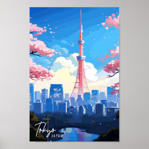 Tokyo Japan Art vintage travel illustration Poster