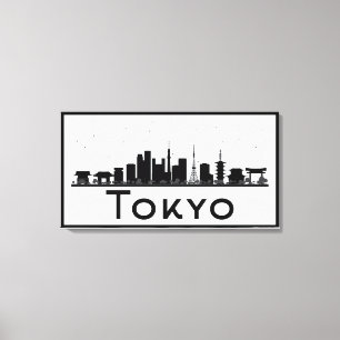 Tokyo, Japan   Black & White City Skyline Canvas Print