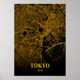 Tokyo Japan City Map Gold Asian Cities Map Poster