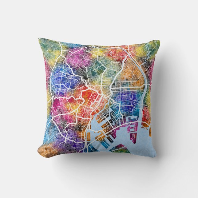Tokyo Japan City Map Throw Pillow (Front)