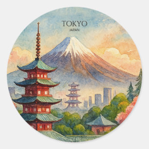Tokyo Japan Cityscape Watercolor Souvenir Classic Round Sticker