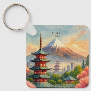 Tokyo Japan Cityscape Watercolor Souvenir Keychain