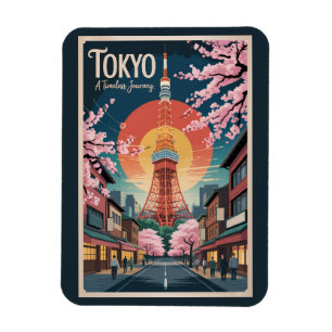 Tokyo Japan Illustration Travel Art Vintage Magnet