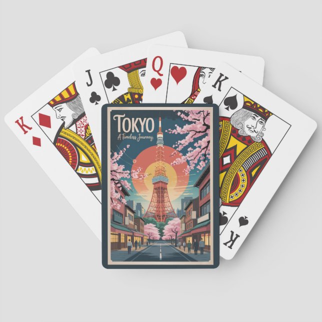 Tokyo Japan Illustration Travel Art Vintage Playing Cards (Back)