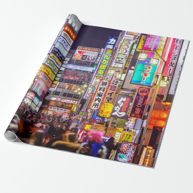 TOKYO, JAPAN - MARCH 14, 2014: Signs densely line  Wrapping Paper (Unrolled)