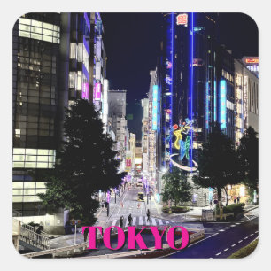 Tokyo Japan Neon Lights at Night Square Sticker