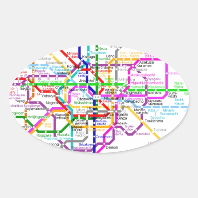 Tokyo Japan Subway Map Oval Sticker (Front)