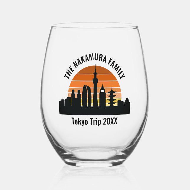 Tokyo Japan Sunset Custom Vacation Souvenir Stemless Wine Glass (Front)