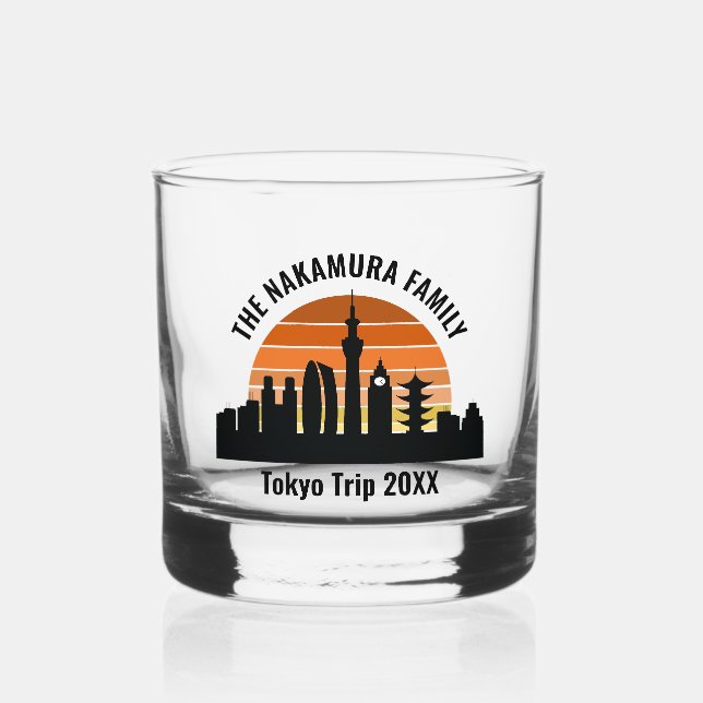 Tokyo Japan Sunset Custom Vacation Souvenir Whiskey Glass (Front)