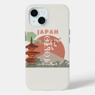 Tokyo Japan Travel Art, Retro Travel Art iPhone 15 Case