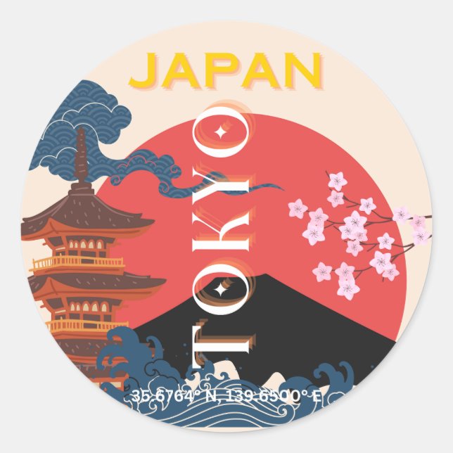 Tokyo Japan Travel Art, Retro Travel Art Classic Round Sticker (Front)