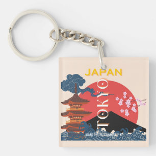 Tokyo Japan Travel Art, Retro Travel Art Keychain