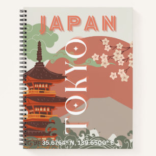Tokyo Japan Travel Art, Retro Travel Art Notebook