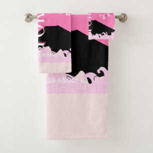 Tokyo Japan Travel Art, Retro Travel Art, Pink Bath Towel Set