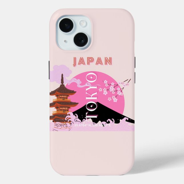 Tokyo Japan Travel Art, Retro Travel Art, Pink Case-Mate iPhone Case (Back)