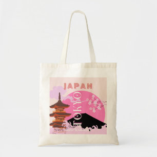 Tokyo Japan Travel Art, Retro Travel Art, Pink Tote Bag