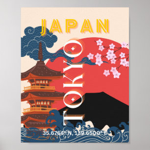 Tokyo Japan Travel Art, Retro Travel Art Poster