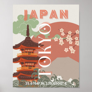 Tokyo Japan Travel Art, Retro Travel Art Poster