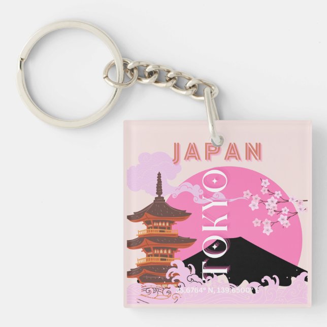 Tokyo Japan Travel Art, Retro Travel Art, Rose (Devant)