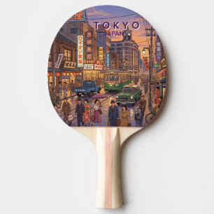 Tokyo Japan Travel Art Vintage Ping Pong Paddle