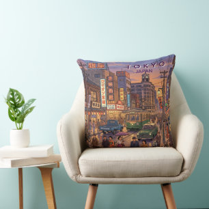 Tokyo Japan Travel Art Vintage Throw Pillow