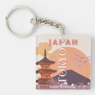 Tokyo Japan Travel Art, Vintage Travel Art Keychain
