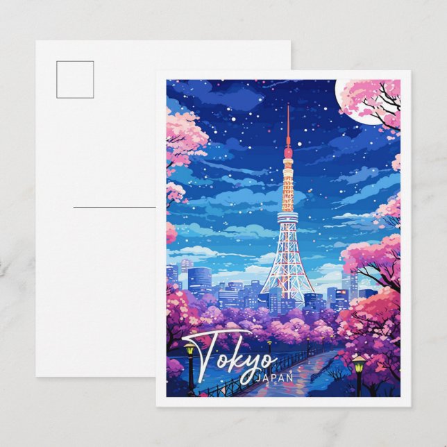 Tokyo Japan Vintage Art Travel Illustration Postcard (Front/Back)
