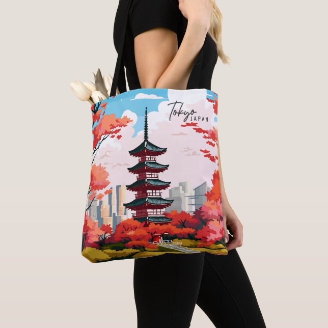 Tokyo Japan Vintage Art Travel Illustration Tote Bag (Close Up)