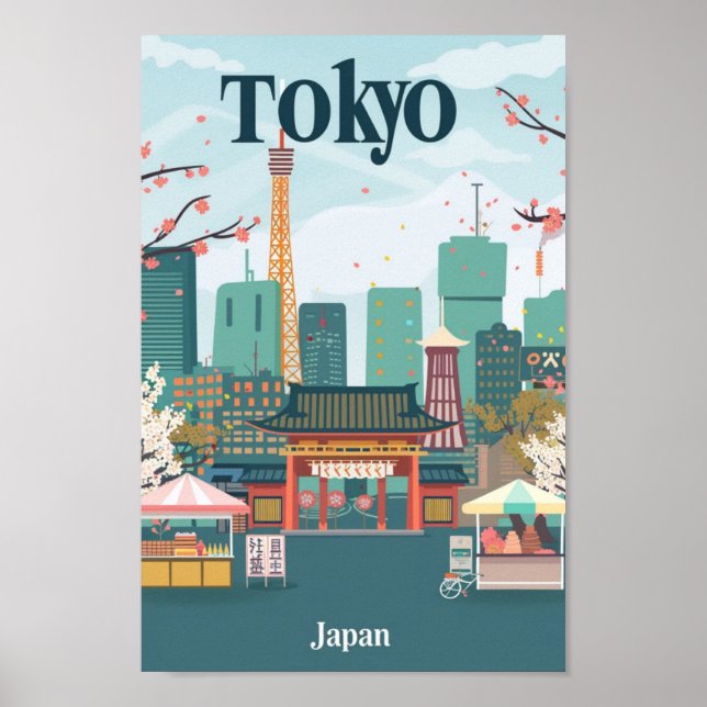 Tokyo Japan Vintage Famous Travel Place Poster (Front)