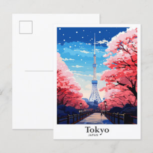 Tokyo Japan Vintage Travel Illustration Postcard