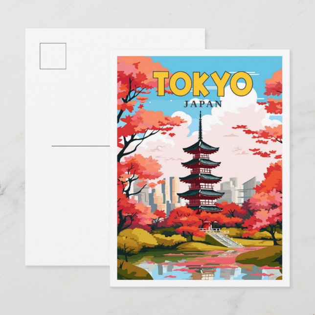 Tokyo Japan vintage travel illustration Postcard (Front/Back)