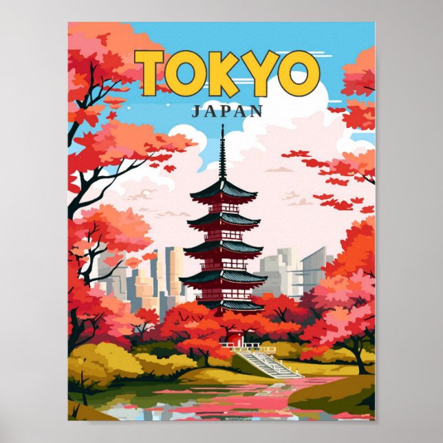 Tokyo Japan vintage travel illustration Poster (Front)