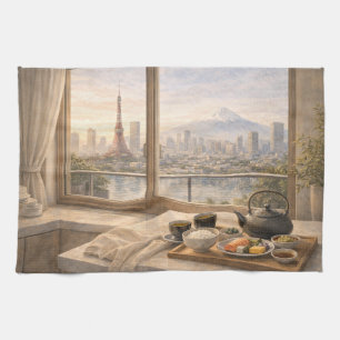 Tokyo Kitchen Morning Traditional Watercolor Towel