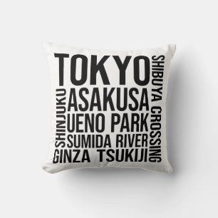 Tokyo Landmarks Typography - Japan Word Art Throw Pillow