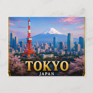 Tokyo Neon Skyline and Mount Fuji Views Postcard