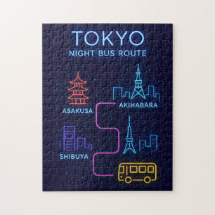 Tokyo Night Bus Route Neon Coaster – Japan Travel  Jigsaw Puzzle