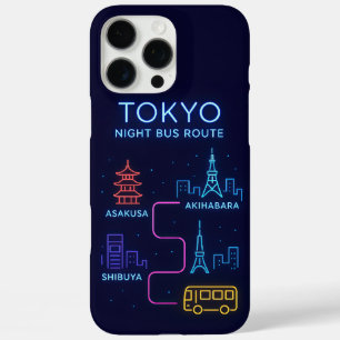 Tokyo Night Bus Route Neon Design – Japan Travel iPhone 16 Pro Max Case