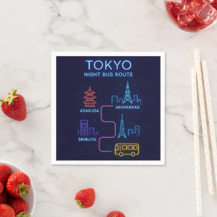 Tokyo Night Bus Route Neon Design – Japan Travel Napkin