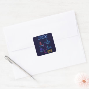 Tokyo Night Bus Route Neon Design – Japan Travel Square Sticker
