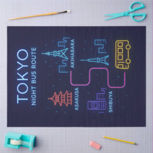 Tokyo Night Bus Route Neon Design – Japan Travel Tissue Paper