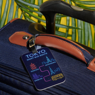 Tokyo Night Bus Route Neon Design Luggage Tag 