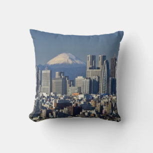 Tokyo, Shinjuku District Skyline, Mount Fuji Throw Pillow