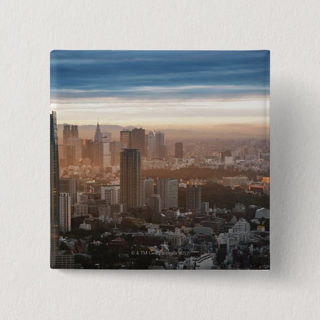 Tokyo Skyline at Sunset 2 Inch Square Button (Front)