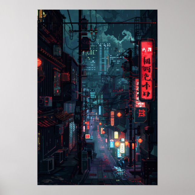 Tokyo-Style Cyberpunk Futuristic City at Night Pos Poster (Front)