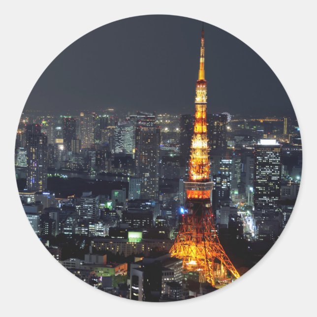 Tokyo Tower by Night :: Classic Round Sticker (Front)