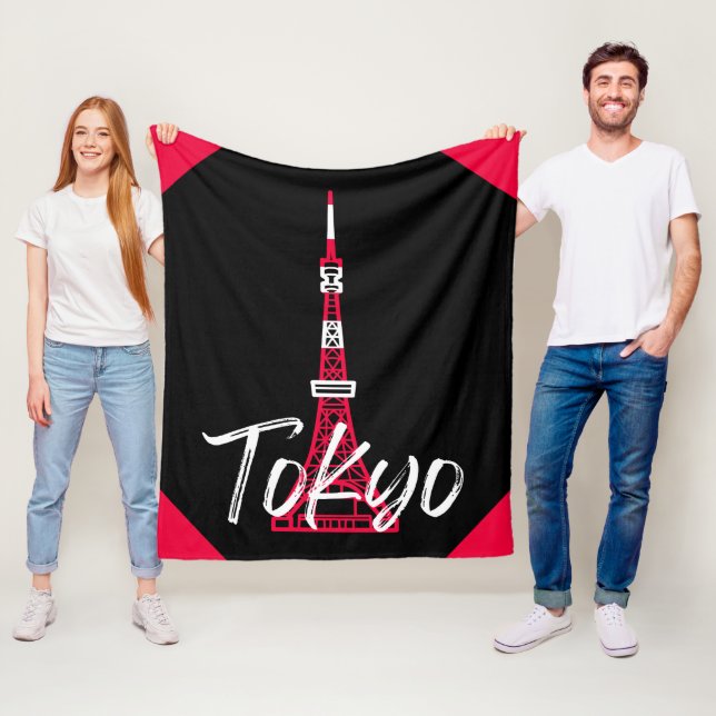 Tokyo Tower Sketch of Minato, Tokyo, Japan  Fleece Blanket (In Situ)